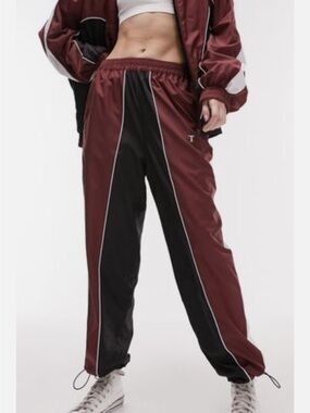 Topshop Women’s Maroon and Black Colorblock Track Joggers with Contrast Piping